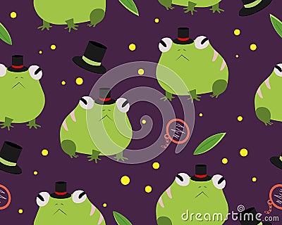 Pattern with frogs with hats Vector Illustration